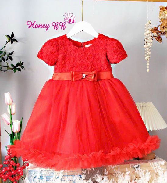  Đầm công chúa phối lưới ren hoa 3D 