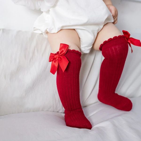  V01 _ Vớ cotton cao đến đầu gối chống trượt đính nơ xinh xắn cho bé gái _ Beekids 