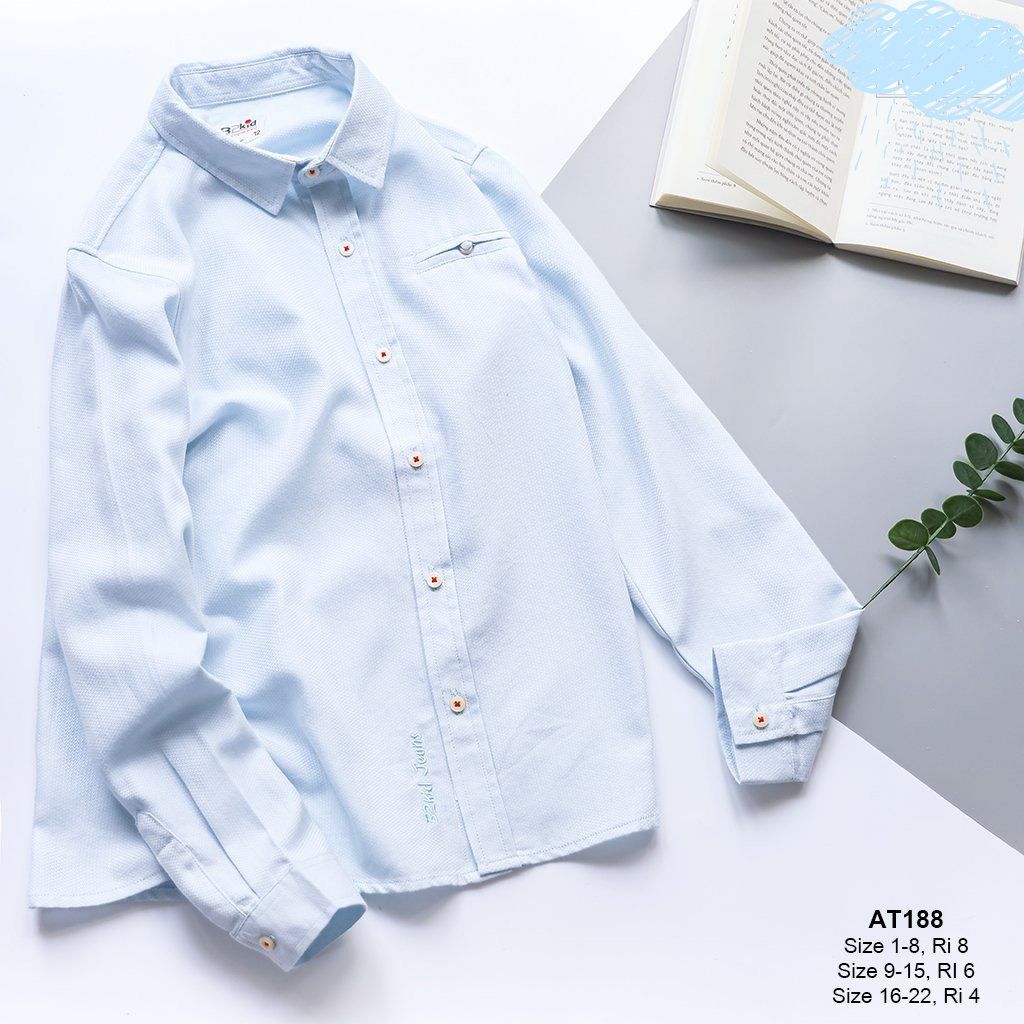  Áo sơ mi bé trai dài tay túi mổ đính nơ rời thời trang lịch lãm 