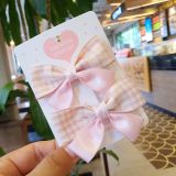  Set 2 kẹp tóc nơ ruy băng kẻ xinh xắn đáng yêu 