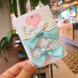  Set 2 kẹp tóc nơ ruy băng kẻ xinh xắn đáng yêu 