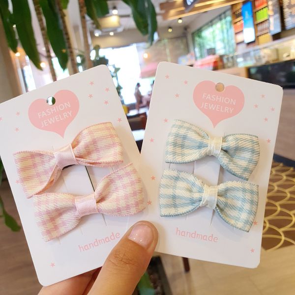  Set 2 kẹp tóc nơ ruy băng kẻ xinh xắn đáng yêu 