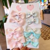  Set 2 kẹp tóc nơ ruy băng kẻ xinh xắn đáng yêu 