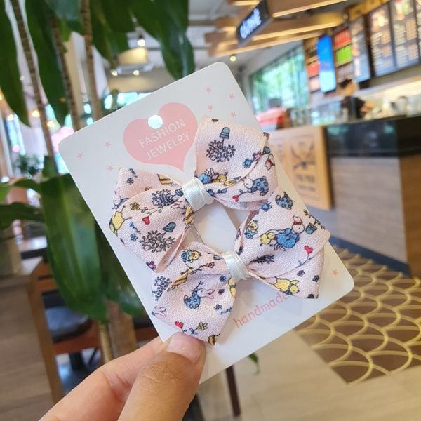  Set 2 kẹp tóc nơ họa tiết xinh xắn đáng yêu 