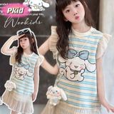  Đầm thun bé gái phối dập ly mềm họa tiết Melody, Cinnamon, Kuromi siêu dễ thương D25 _ Beekids 