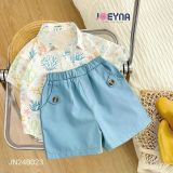  Set áo sơ mi họa tiết san hô phối quần kaki lửng mềm mại 