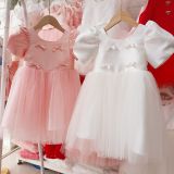  CC07 _ Đầm công chúa thiết kế đính nơ nhí ngọc trai xinh xắn _ Beekids 