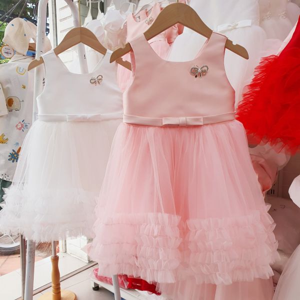  Đầm công chúa cho bé mặc đi lễ tiệc đính nơ kim loại cực xinh cực sang 