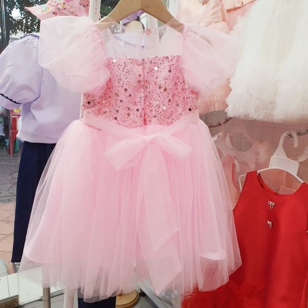  CC05 _ Đầm công chúa tay phồng ngực kết hoa đính kim sa lấp lánh _ Beekids 