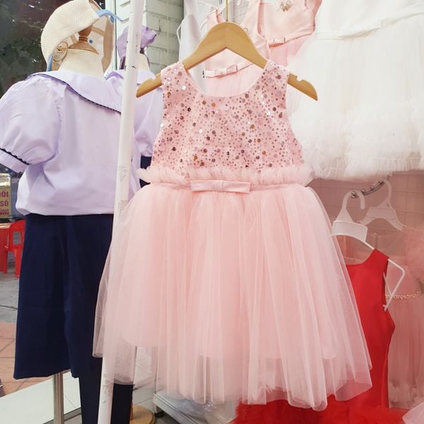  CC04 _ Đầm công chúa sát nách đính kim sa lấp lánh xinh xắn _ Beekids 