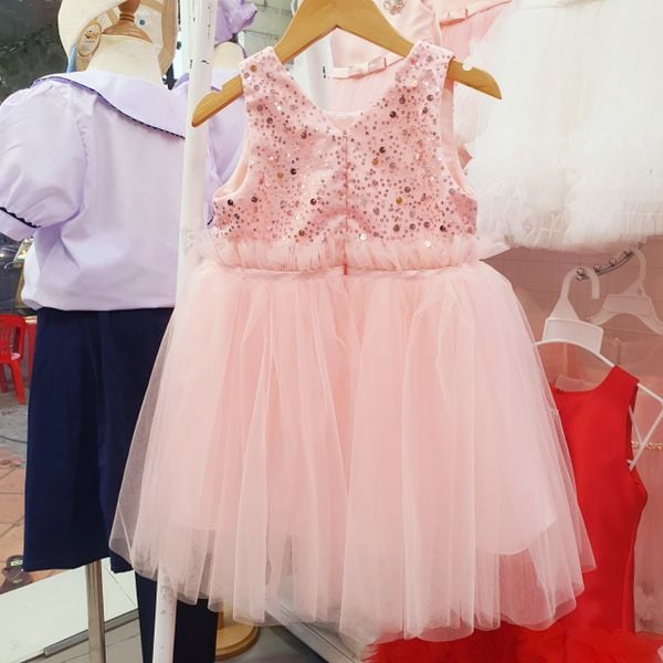  CC04 _ Đầm công chúa sát nách đính kim sa lấp lánh xinh xắn _ Beekids 
