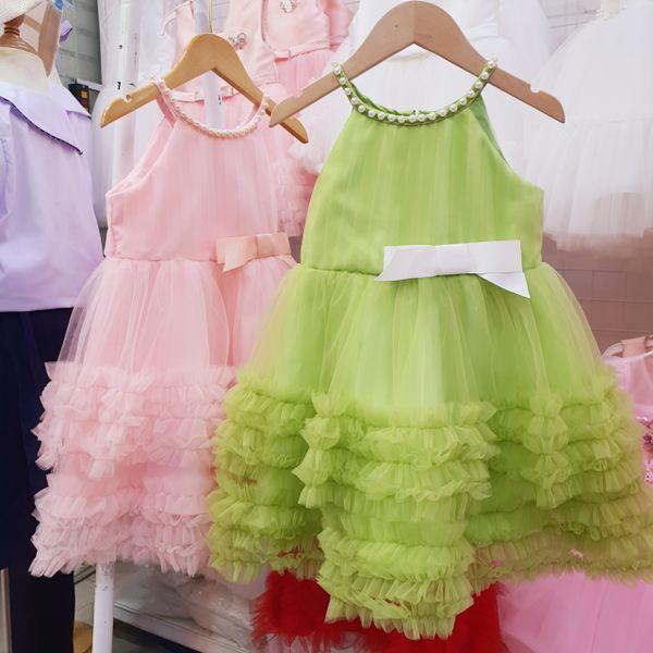  Đầm công chúa bé gái cổ yếm đính ngọc trai xinh xắn 