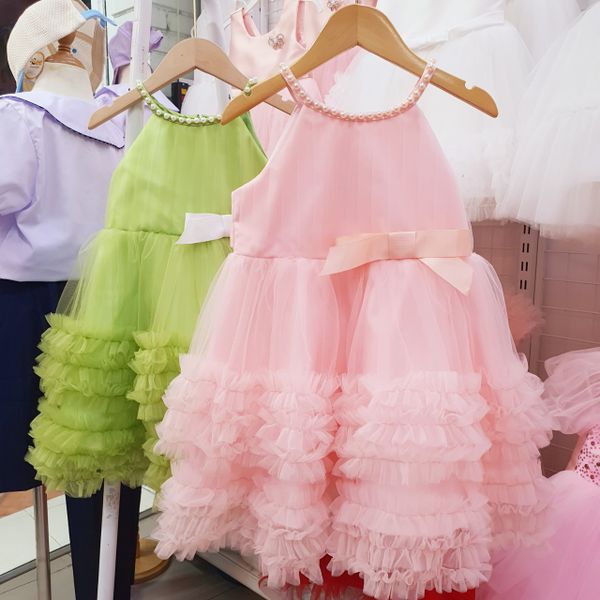  Đầm công chúa bé gái cổ yếm đính ngọc trai xinh xắn 