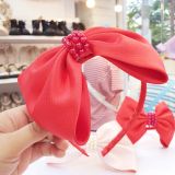  Cài tóc nơ ruy băng bản to đính hạt sang chảnh cho bé gái 