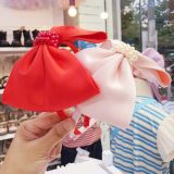  Cài tóc nơ ruy băng bản to đính hạt sang chảnh cho bé gái 