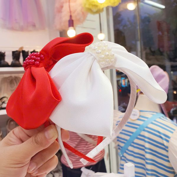  Cài tóc nơ ruy băng bản to đính hạt sang chảnh cho bé gái 