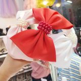  Cài tóc nơ ruy băng bản to đính hạt sang chảnh cho bé gái 