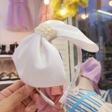  Cài tóc nơ ruy băng bản to đính hạt sang chảnh cho bé gái 