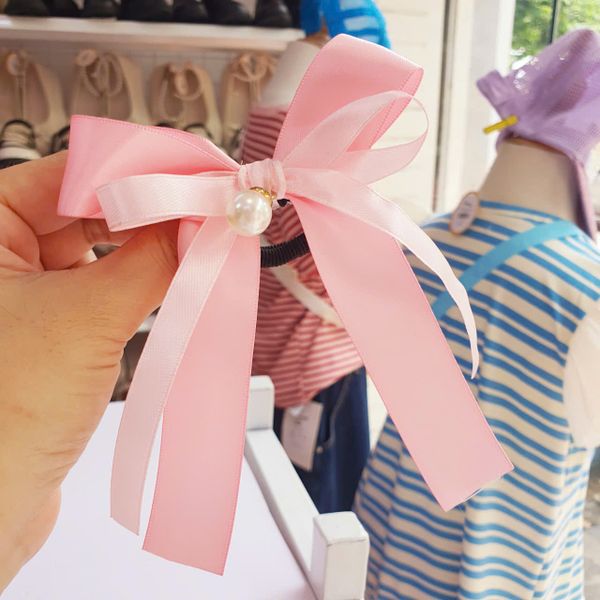  Kẹp tóc và cột tóc cho bé gái nơ ruy băng màu hồng ngọt ngào đính ngọc trai siêu xinh T01 _ Beekids 