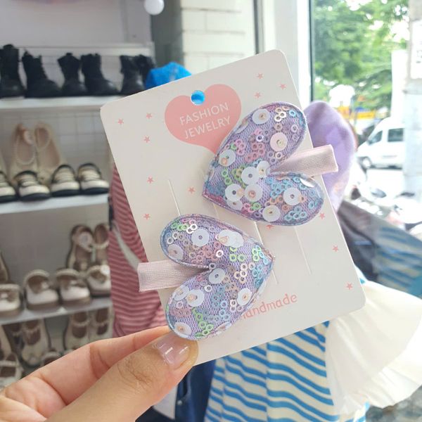  Set 2 kẹp tóc xinh cho bé gái hình trái tim đính kim sa lấp lánh 