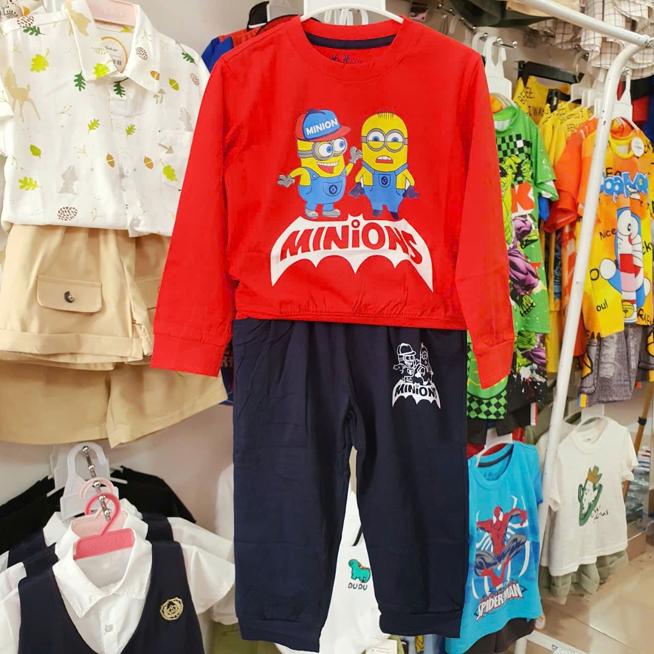  Bộ thun dài tay mặc ngủ cho bé trai in hình minions siêu ngầu 