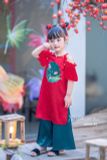  Bộ áo dài bé gái cổ yếm đính ngọc chất lụa ngọc trai cao cấp mịn đẹp 