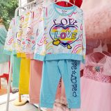  DB21 _ Bộ thun dài tay bé gái mặc ngủ in chữ Love sành điệu _ Beekids 