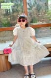  Đầm trắng bé gái tay phồng vải thêu hoa xinh xắn Beekids 