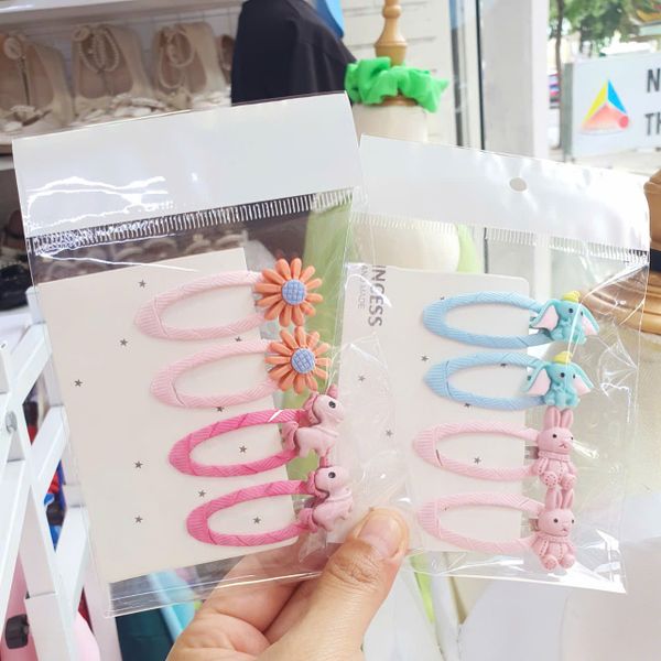  Set 4 kẹp tóc mái bé gái đính charm hoạt hình dễ thương 