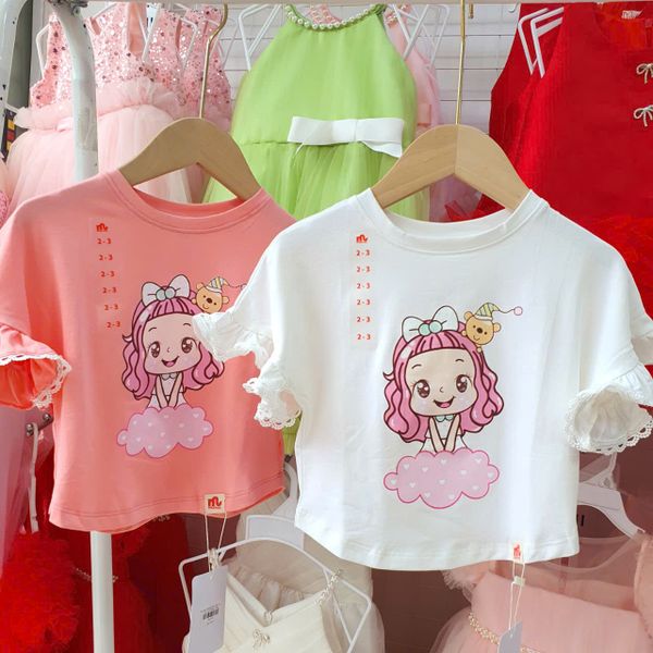  Áo thun bé gái tay viền ren xinh xắn 