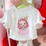  Áo thun bé gái tay viền ren xinh xắn 