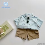  Set bé trai áo sơ mi họa tiết phối quần kaki mềm mại S01 _ Beekids 