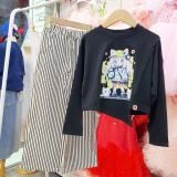  Set áo thun tay dài phối quần kẻ ống rộng hot trend dành cho các bé gái S05_Beekids 