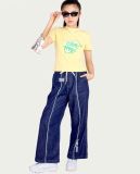  Quần jean dài ống rộng bé gái tuổi teen wash tua rua sành điệu 