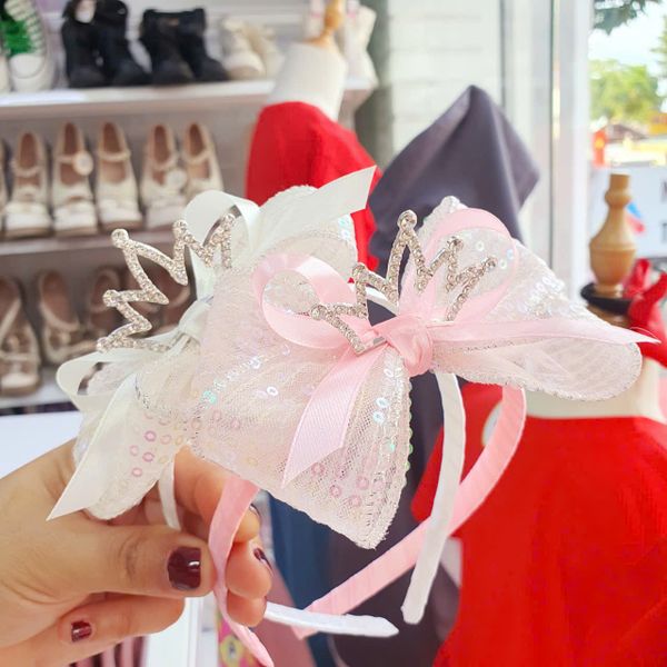  Cài tóc vương miện cho bé gái phối ruy băng voan lưới kim sa lấp lánh T03 _ Beekids 