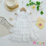  Đầm đẹp cho bé mặc phối ren hoa tùng váy 4 tầng chất tơ mềm mại D06 _ Beekids 