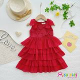  Đầm đẹp cho bé mặc phối ren hoa tùng váy 4 tầng chất tơ mềm mại D06 _ Beekids 
