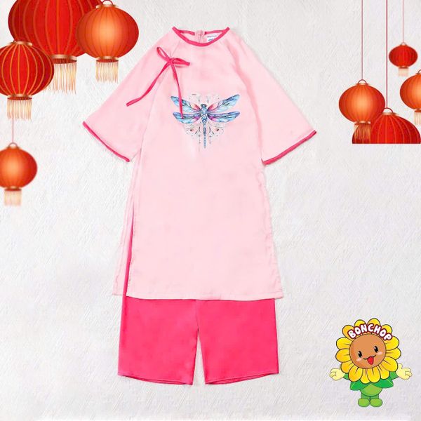  AD01 _ Bộ áo dài Tết cho bé hoa bướm sắc xuân siêu xinh _ Beekids 