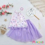  Set áo gấm sao mai phối chân váy tơ siêu xinh S08 _ Beekids 