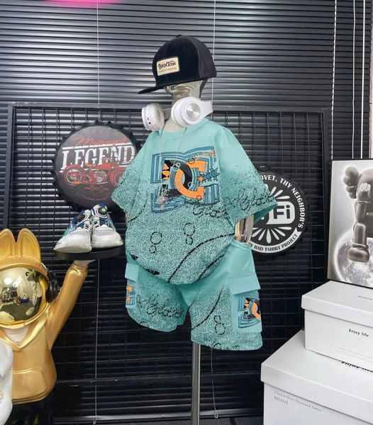  Set bé trai áo loang màu in chữ quần túi hộp sành điệu S09 _ Beekids 