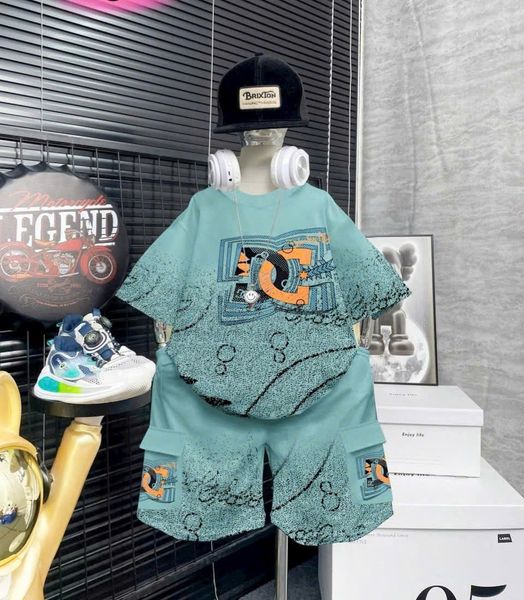  Set bé trai áo loang màu in chữ quần túi hộp sành điệu S09 _ Beekids 