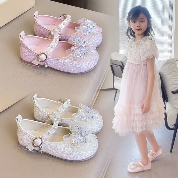  GI01 _ Giày búp bê bé gái đính bướm kim sa lấp lánh _ Beekids 