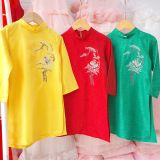  Áo dài Tết cho bé trai thêu cây tùng và hạc đỏ siêu đẹp AD03 _ Beekids 