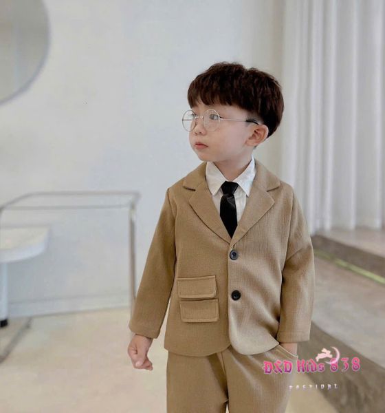  Set vest cho bé trai mặc đi tiệc gồm 4 chi tiết áo vest, quần dài, áo sơ mi trắng, caravat S14 _ Beekids 