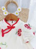  Đầm sườn xám cách tân cho bé gái chất tơ óng mềm mịn thêu hoa xinh xắn D08 _ Beekids 
