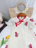  Đầm sườn xám cách tân cho bé gái chất tơ óng mềm mịn thêu hoa xinh xắn D08 _ Beekids 