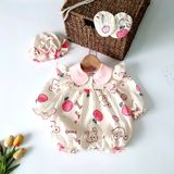 Bộ bodysuit bé gái kèm giày vải và nón họa tiết siêu dễ thương S22 _ Beekids 
