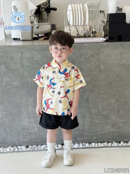  Set bé trai áo sơ mi siêu nhân người nhện phối quần kaki short cá tính S24 _ Beekids 