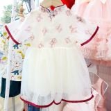  Đầm xinh cho bé cổ tàu cho bé mặc Noel và Lễ tết đính nơ xinh xắn D13 _ Beekids 