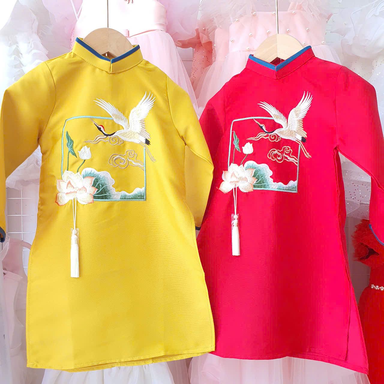  Áo dài cho bé trai thêu hoa sen chim hạt AD04 _ Beekids 